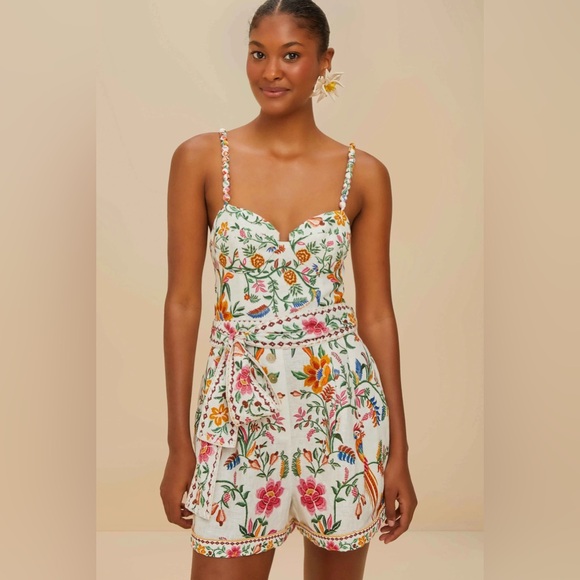 FARM Rio Pants - FARM RIO Off-White Delicate Forest Euroflax™ Premium Linen Romper